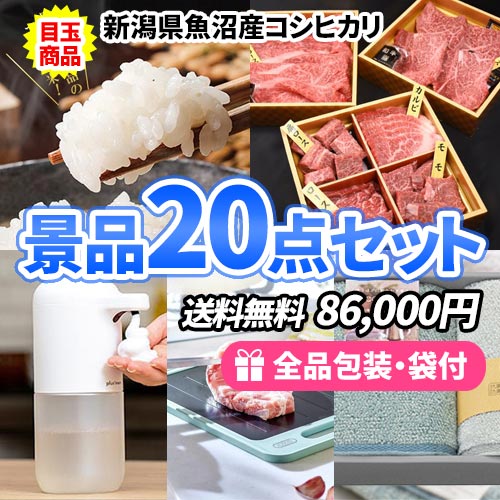 sa0748 魚沼産こしひかり1年分をメインに家庭で使える商品の入った景品20点セット